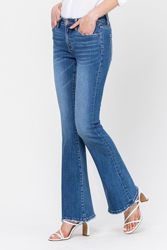 34 Inch Mid Rise Flare Denim Jeans
