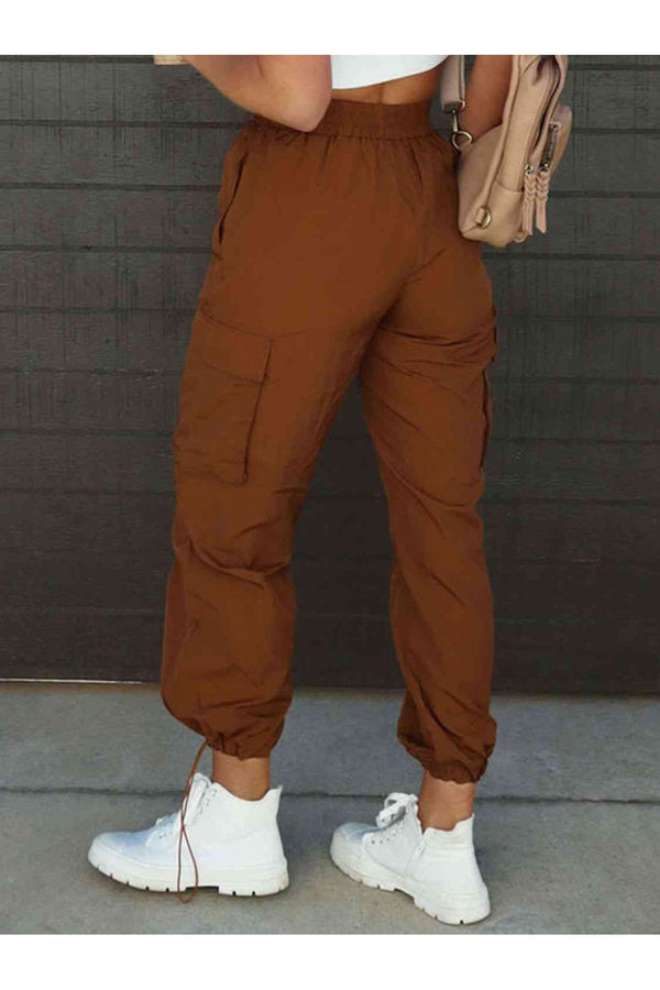 High Waist Drawstring Pants with Pockets